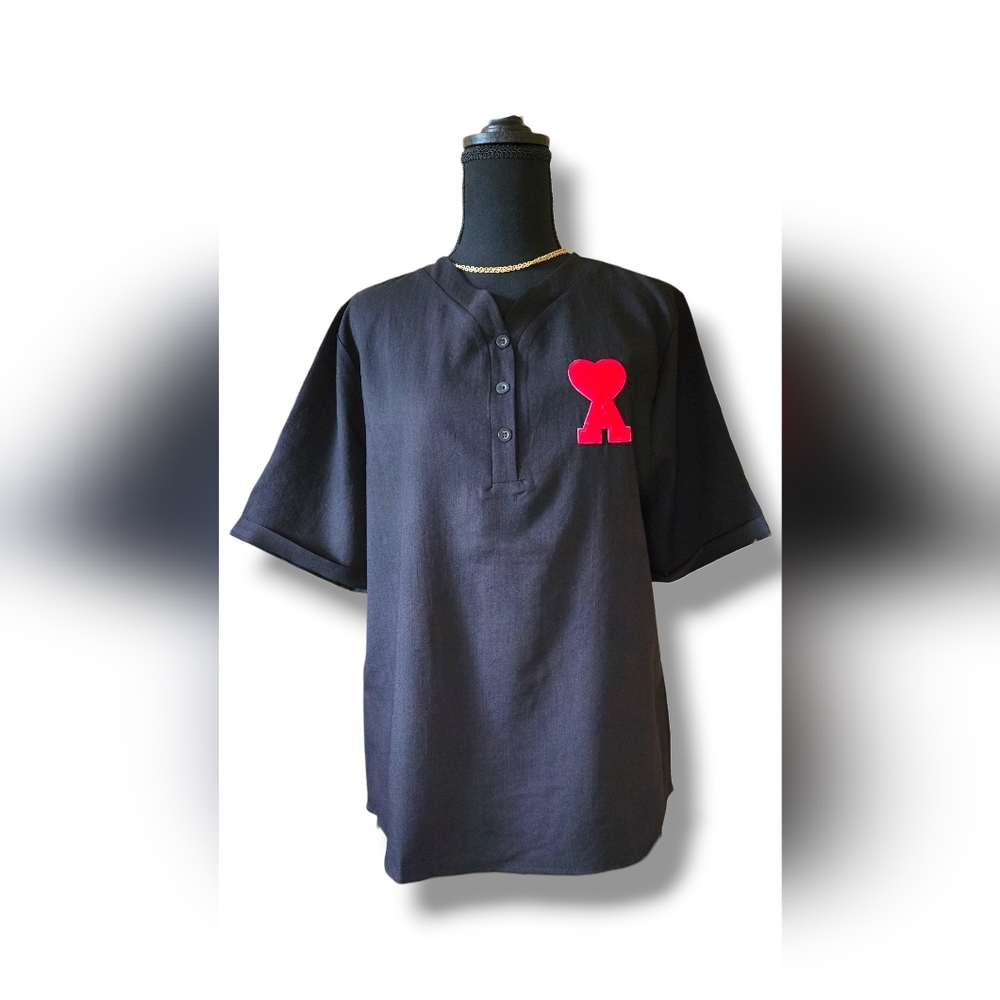 Black Blouse With Red Heart Patch - image 1